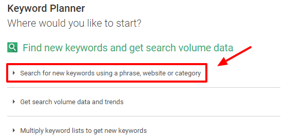 Google Keyword Planner - Search For New Keywords