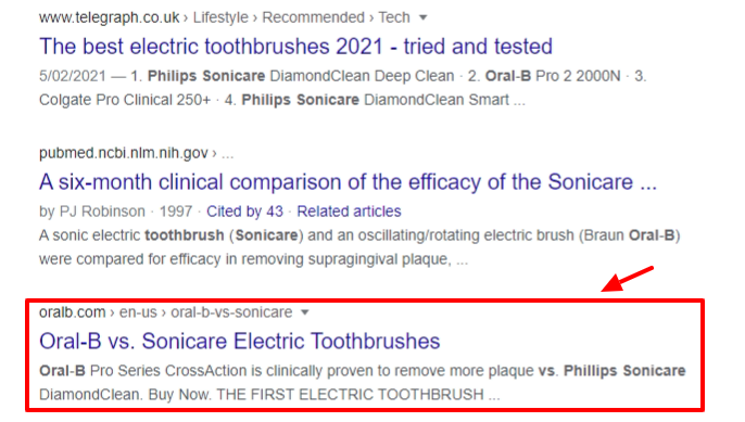Oral-B vs philips sonicare search results