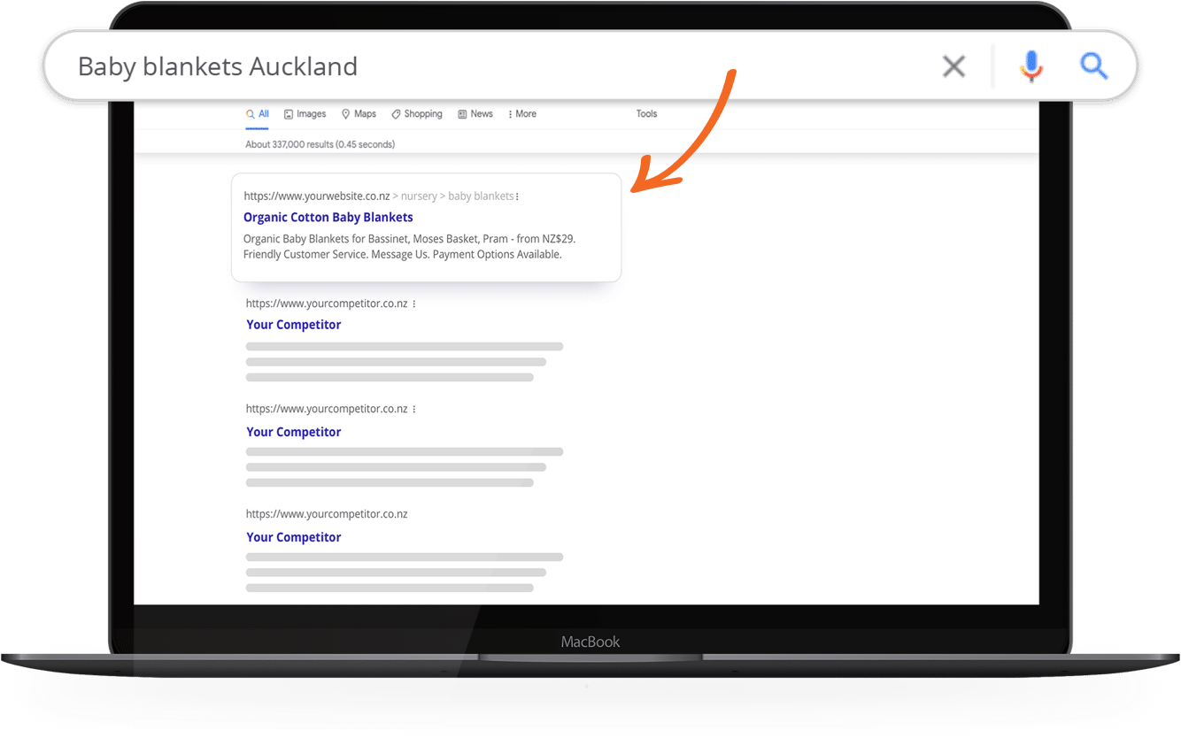 A Google search result page demonstrating the need for e-commerce SEO.