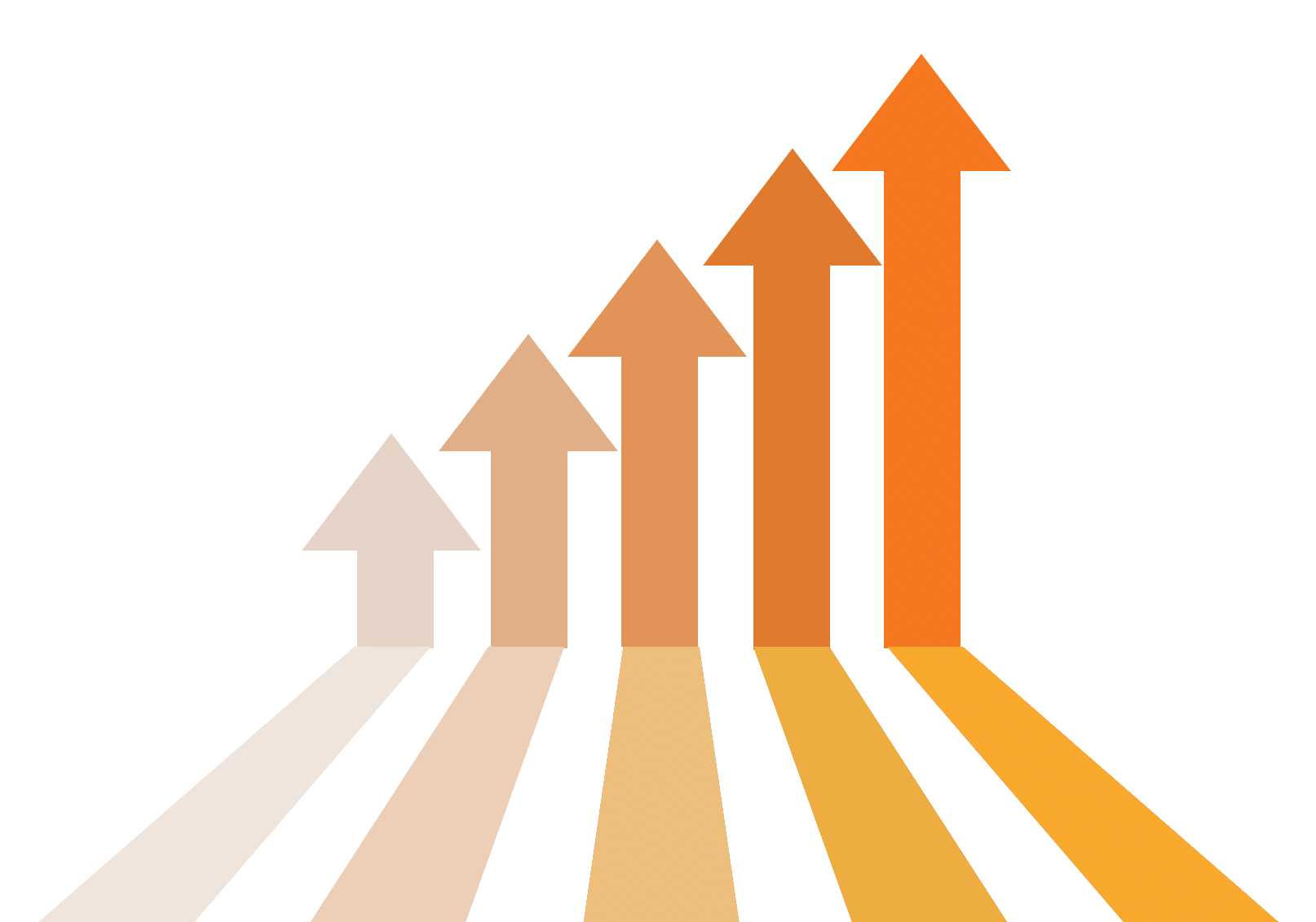 A series of arrows pointing upward that is getting progressively higher.