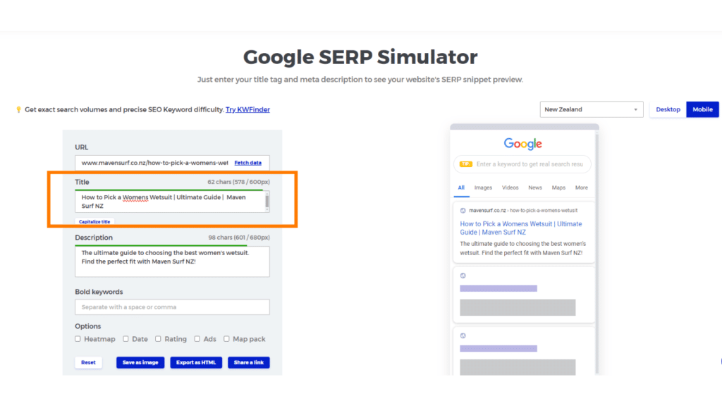 A screenshot of a webpage from the SERP Simulator tool.