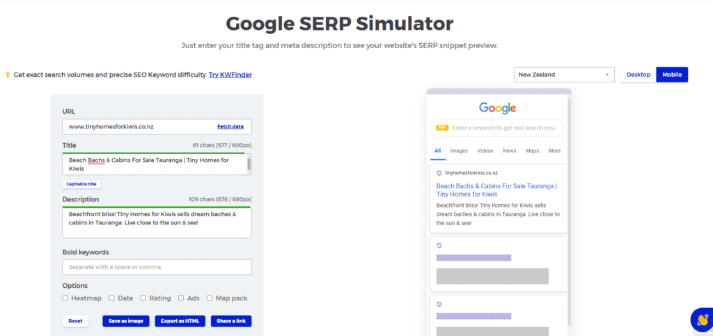 New Zealand specific Google SERP simulator by Found SEO.