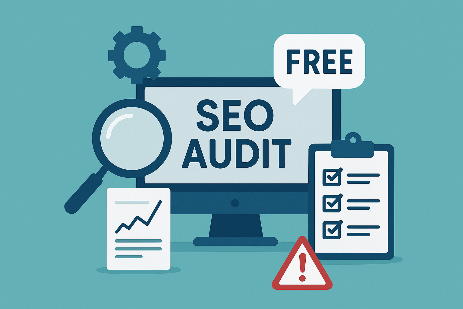 An illustration showing a warning about free SEO audits